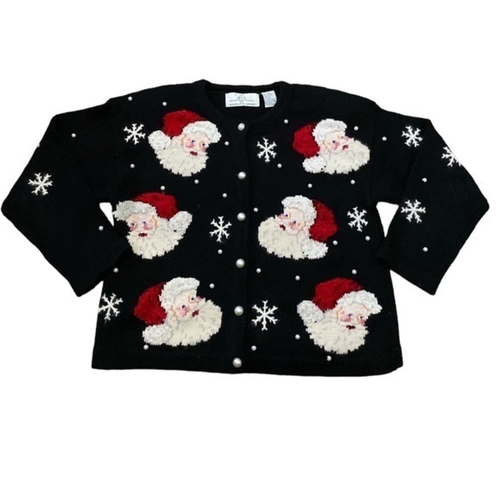 Design Options by Philip &‎ Jane Gordon Santa Snow Flake Cardigan Sweater Size S